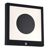 Applique murale solaire carrée noire avec détecteur de mouvement et panneau lumineux blanc pour extérieur