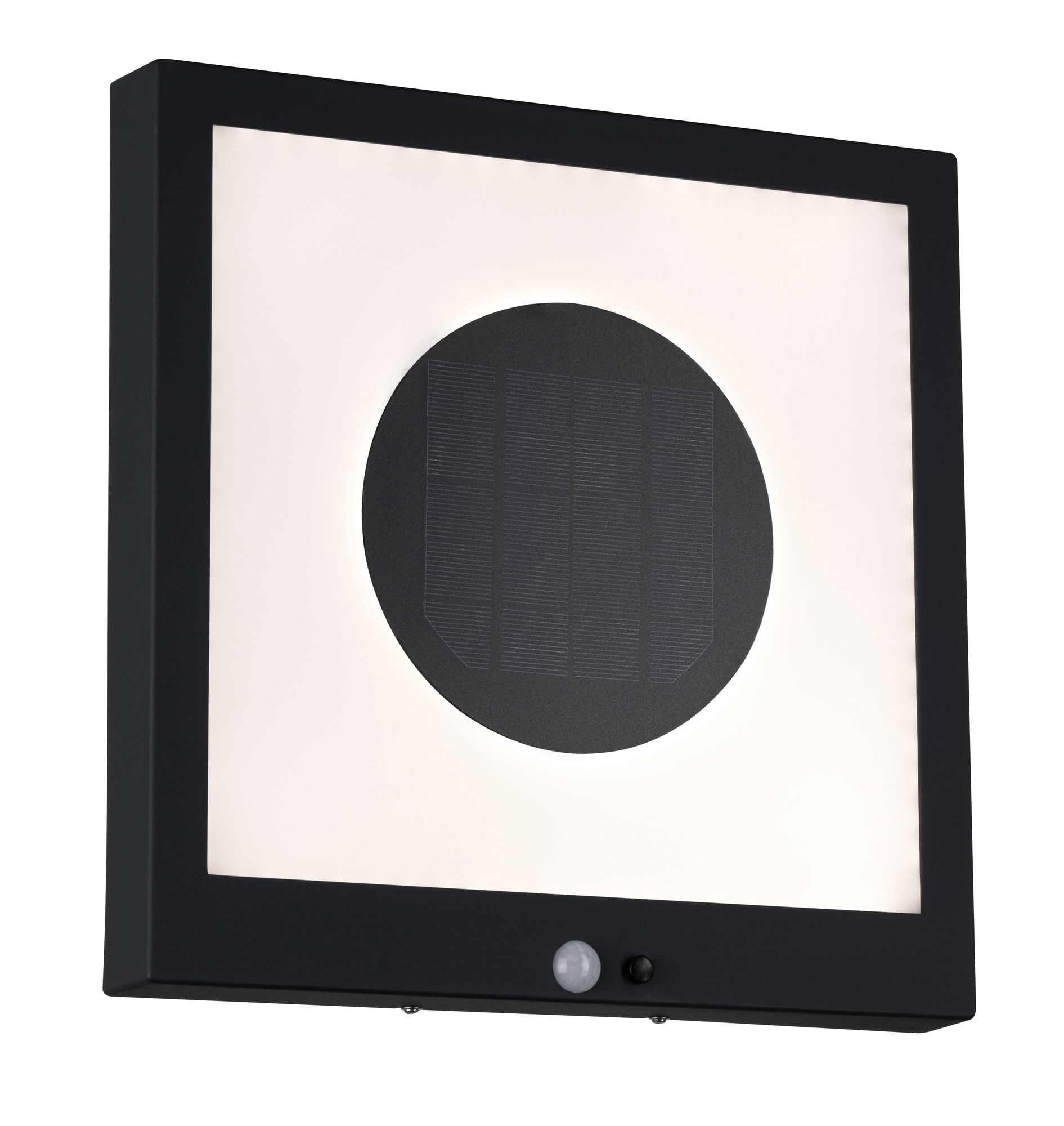 Applique murale solaire noire avec détecteur de mouvement et panneau lumineux blanc pour extérieur