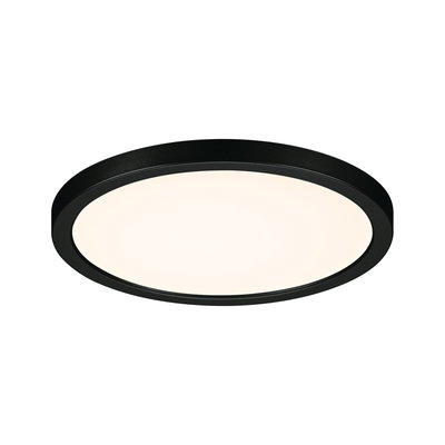 Round LED ceiling light with black metal frame and warm white light for modern indoor lighting