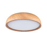 Ronde plafondlamp met natuurlijke houten rand en witte diffuser voor sfeerverlichting thuis