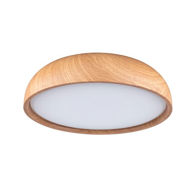 Ronde plafondlamp met natuurlijke houten rand en witte diffuser voor sfeerverlichting thuis