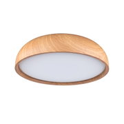 Round ceiling light with natural wood frame and white diffuser for ambient home lighting