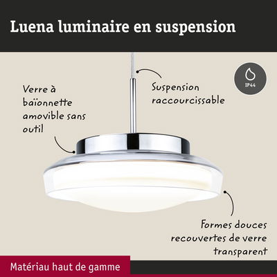 Luminaire suspendu Luena avec suspension raccourcissable et verre transparent, matériau haut de gamme, IP44