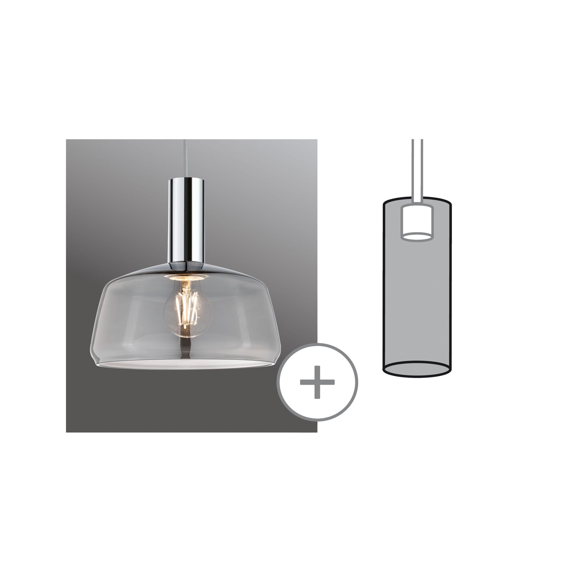 Modern pendant light with smoked glass and chrome metal for stylish indoor lighting