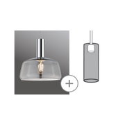 Modern pendant light with smoked glass and chrome metal for stylish indoor lighting