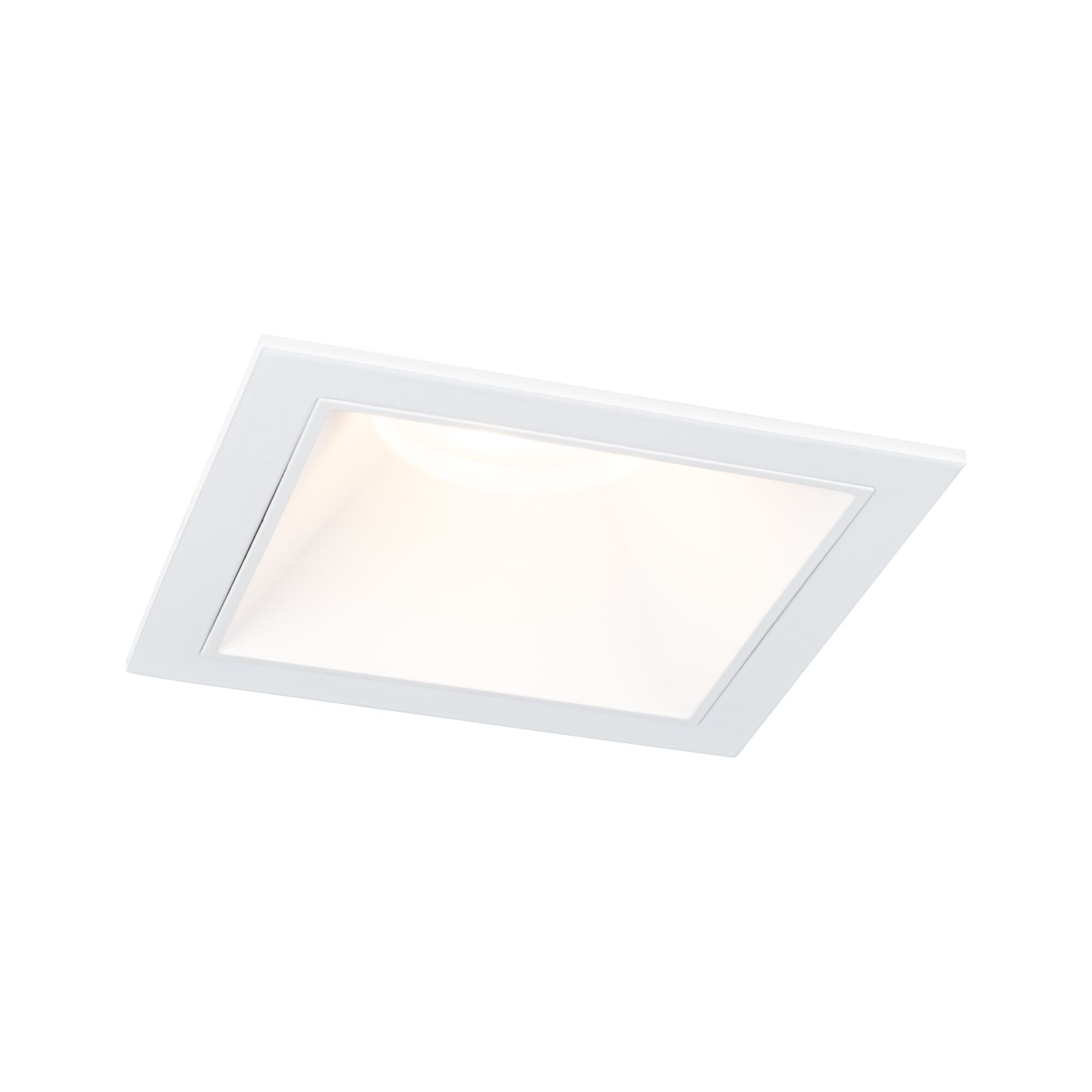 Square white recessed LED ceiling light with frosted diffuser for modern room lighting