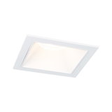 Square white recessed LED ceiling light with frosted diffuser for modern room lighting