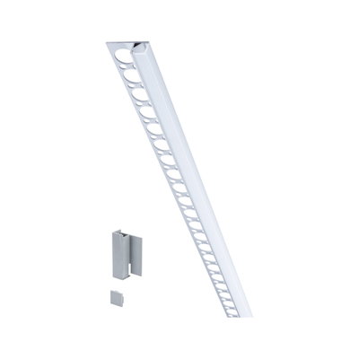 White aluminum LED profile with mounting clip and end cap for modern light strips.