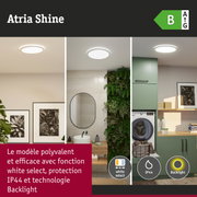 Plafonnier LED Atria Shine blanc, protection IP44 et technologie Backlight pour salle de bain.