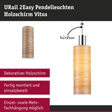 URail 2Easy Pendelleuchte mit dekorativem Holzschirm in Naturholzfarbe, kürzbar und montagefertig