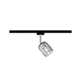 Modern black ceiling light with adjustable smoked glass spotlight and chrome rod for living spaces