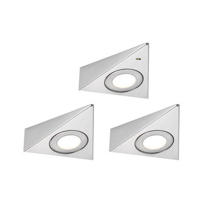 Drie driehoekige LED-inbouwspots van geborsteld roestvrij staal voor moderne accentverlichting