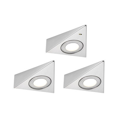 Trois spots encastrés triangulaires en acier inoxydable brossé argenté pour éclairage intérieur moderne