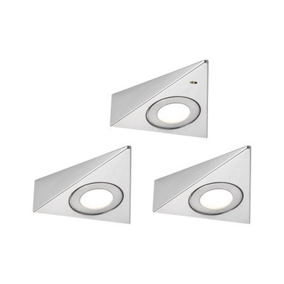 Trois spots encastrés triangulaires en acier inoxydable brossé argenté pour éclairage intérieur moderne