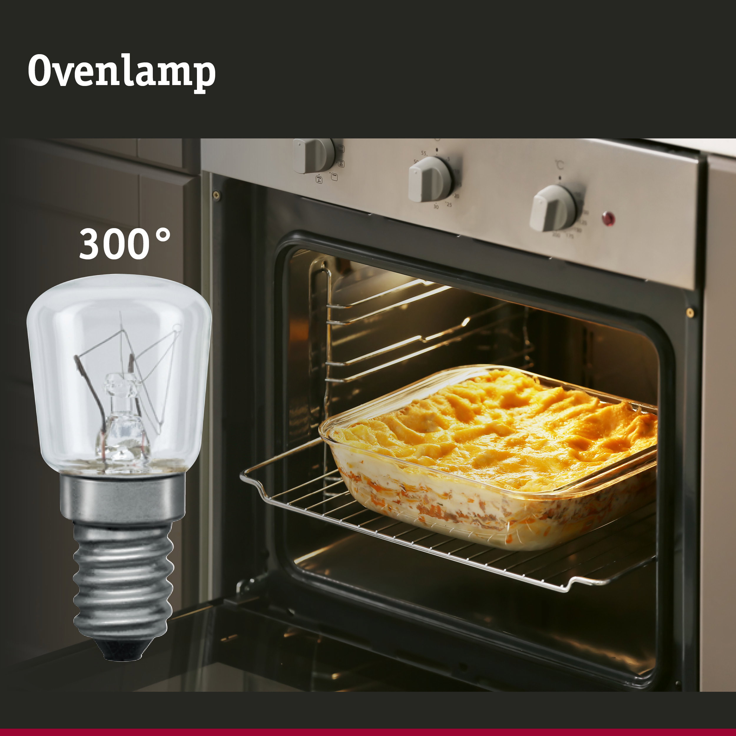 Ovenlamp gloeilamp met metalen fitting voor oven met ovenschotel, hittebestendig tot 300 graden