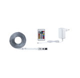White LED strip with remote control and power adapter for versatile room lighting and colour change