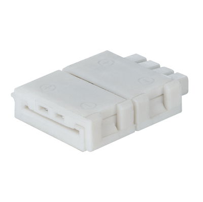 White plastic connector with two contacts for LED lighting systems