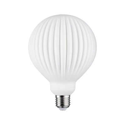 White LED bulb with ribbed surface and E27 base for decorative lighting use