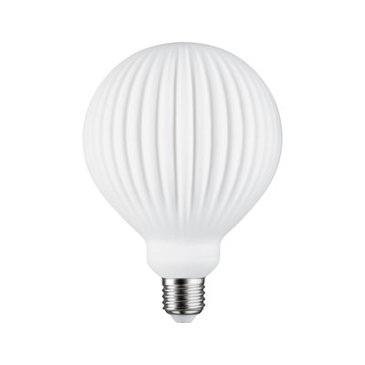 White LED bulb with ribbed surface and E27 base for decorative lighting use