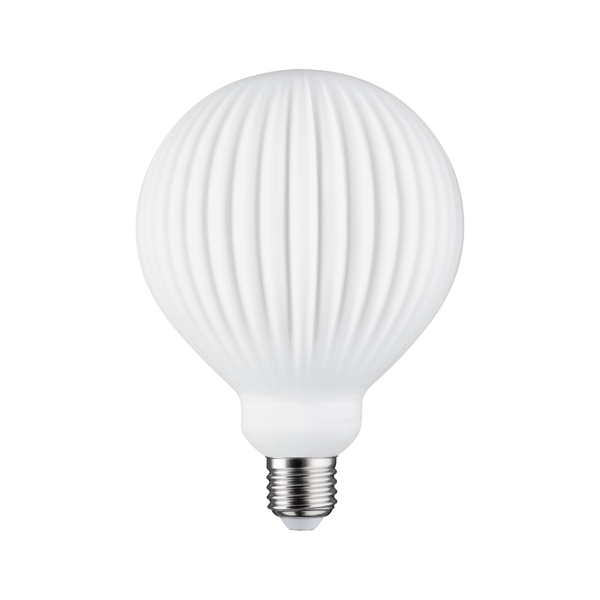 Witte LED-lamp met geribbelde oppervlakte en E27-fitting voor decoratieve verlichting