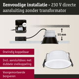 Witte LED inbouwspot met 55 mm inbouwdiepte en 230 V directe aansluiting zonder transformator