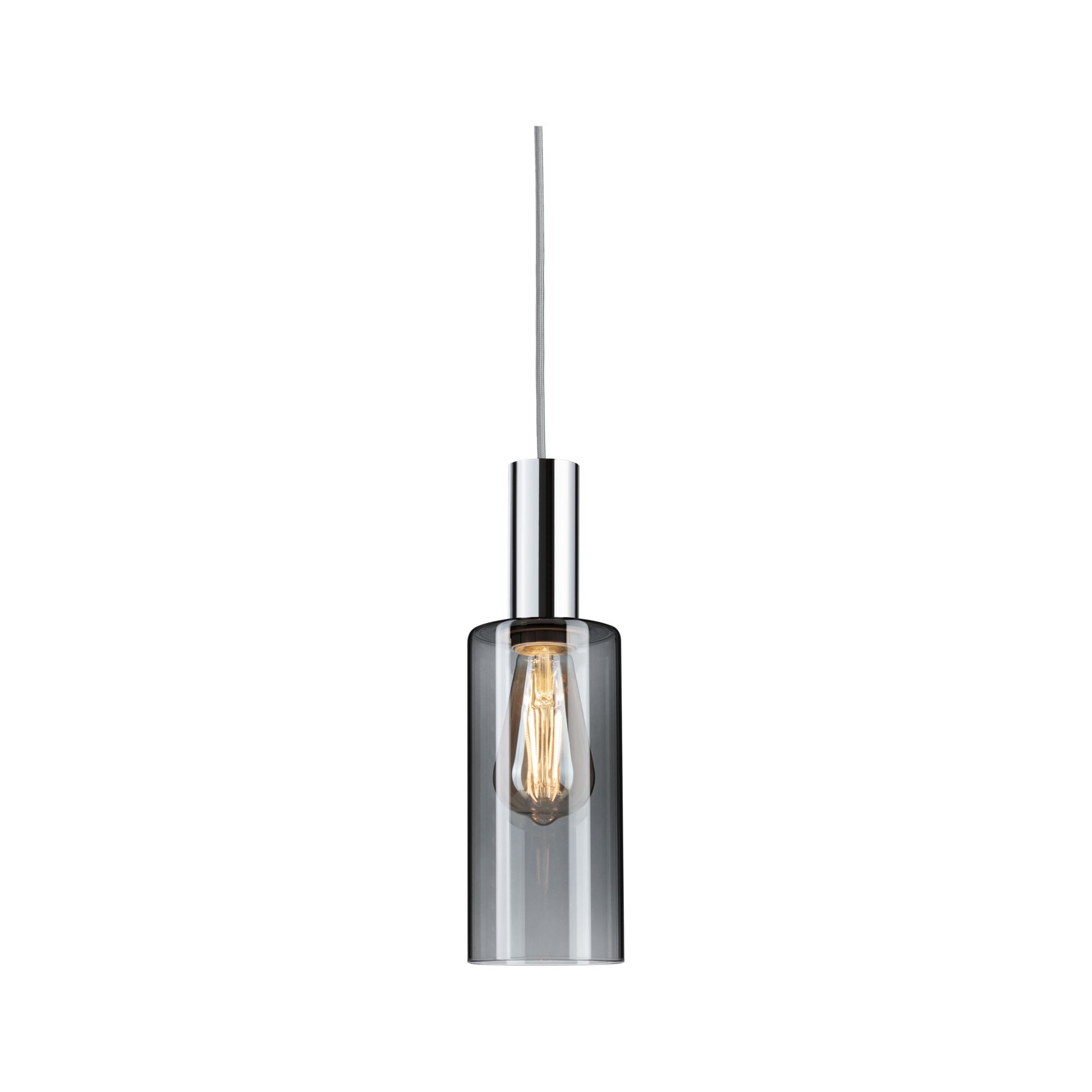 Modern pendant light with smoked glass and chrome metal for stylish interior lighting