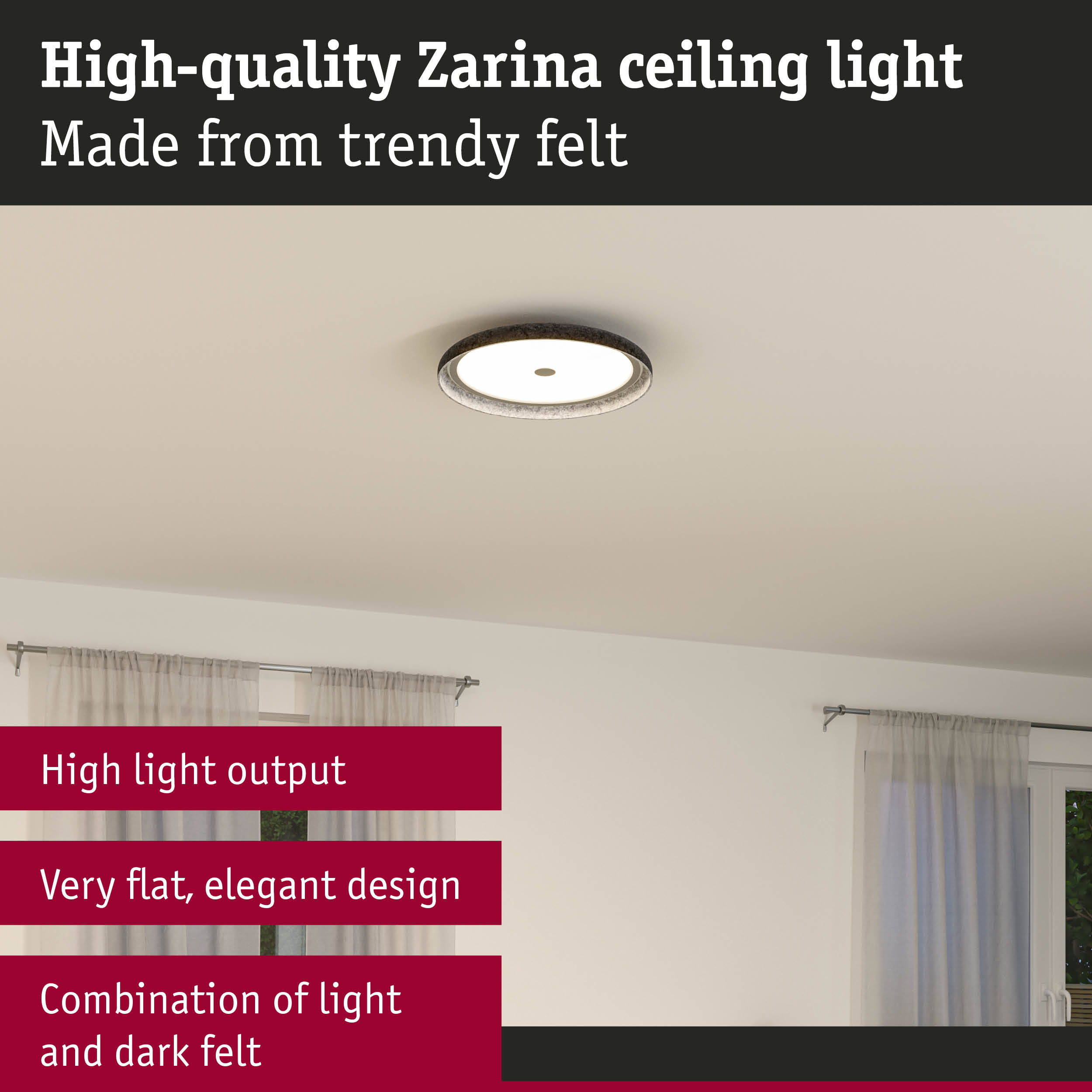 Zarina ceiling light made of trendy felt with flat elegant design and high light output