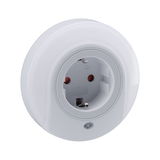 Round white plastic socket with grounding and LED indicator for safe power connection
