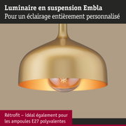 Luminaire suspendu Embla doré en métal avec douille E27 pour ampoules LED polyvalentes