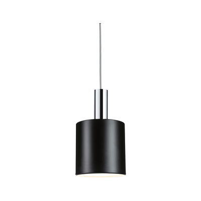 Black metal pendant lamp with chrome suspension part for modern indoor lighting
