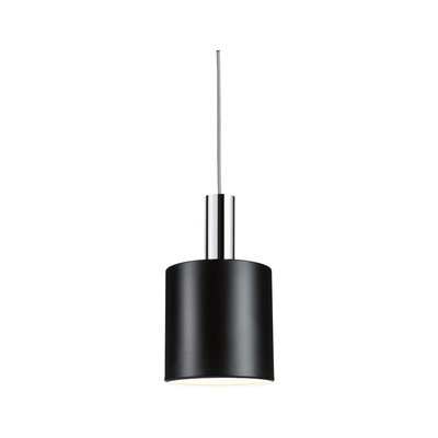 Black metal pendant lamp with chrome suspension part for modern indoor lighting