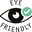 Icône œil noir avec coche verte et texte Eye Friendly pour éclairage respectueux des yeux
