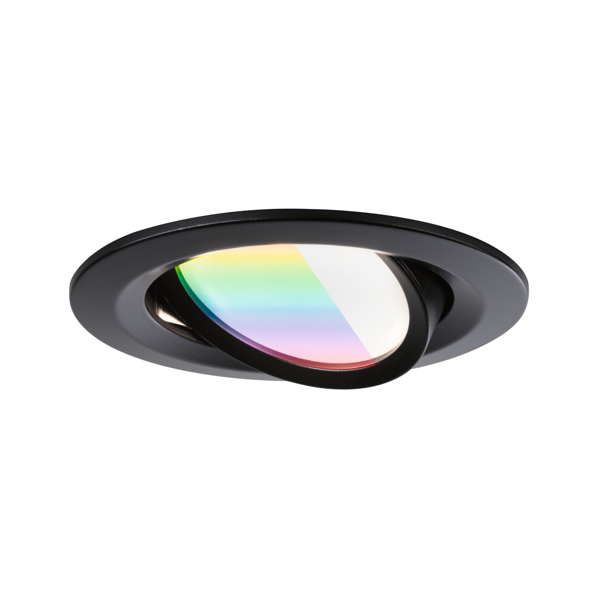 Black recessed spotlight with adjustable rainbow-colored glass for modern LED lighting solutions