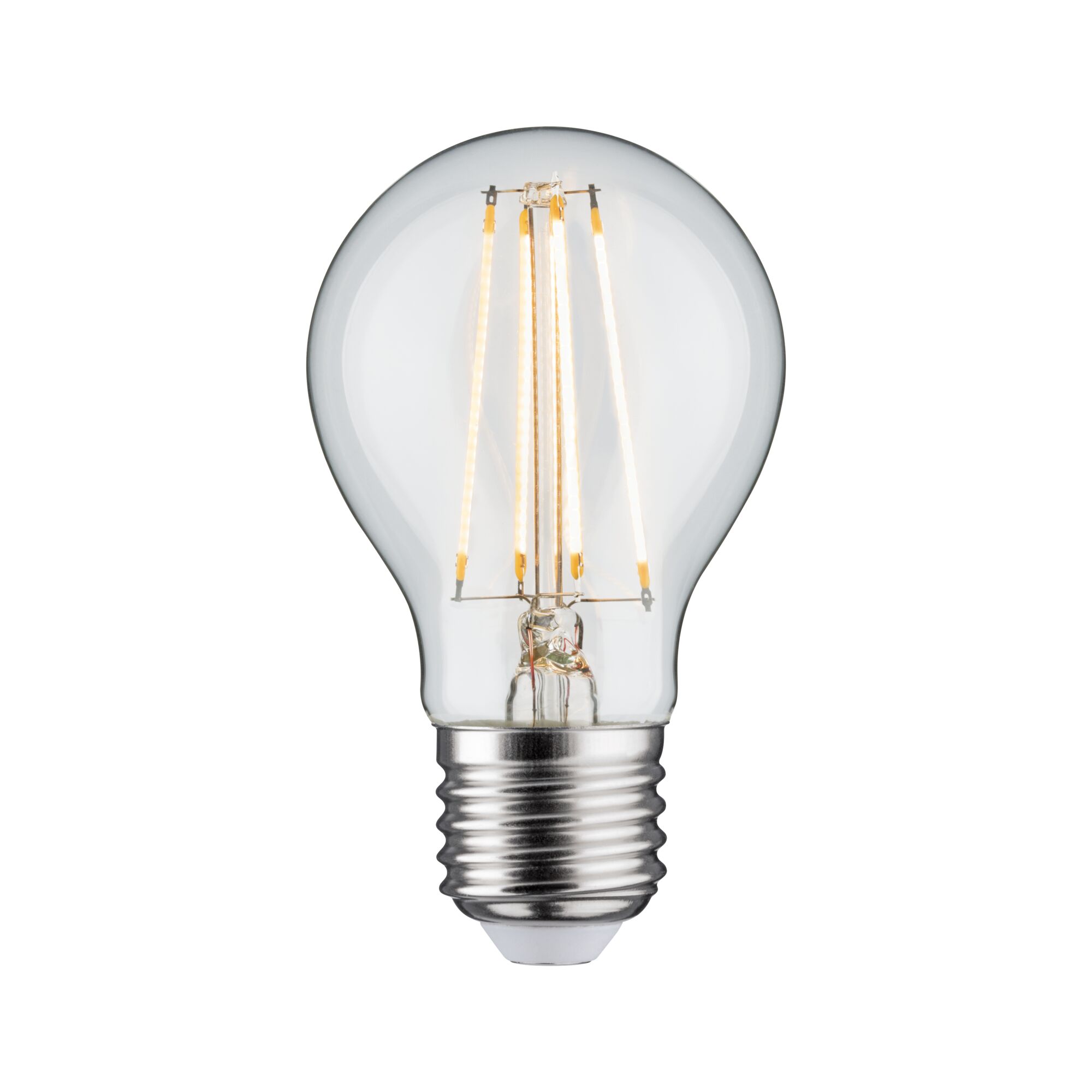 Classic LED light bulb with clear glass and silver base for energy-efficient lighting solutions