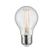 Klassische LED-Glühbirne mit transparentem Glas und silbernem Sockel für energiesparende Beleuchtung