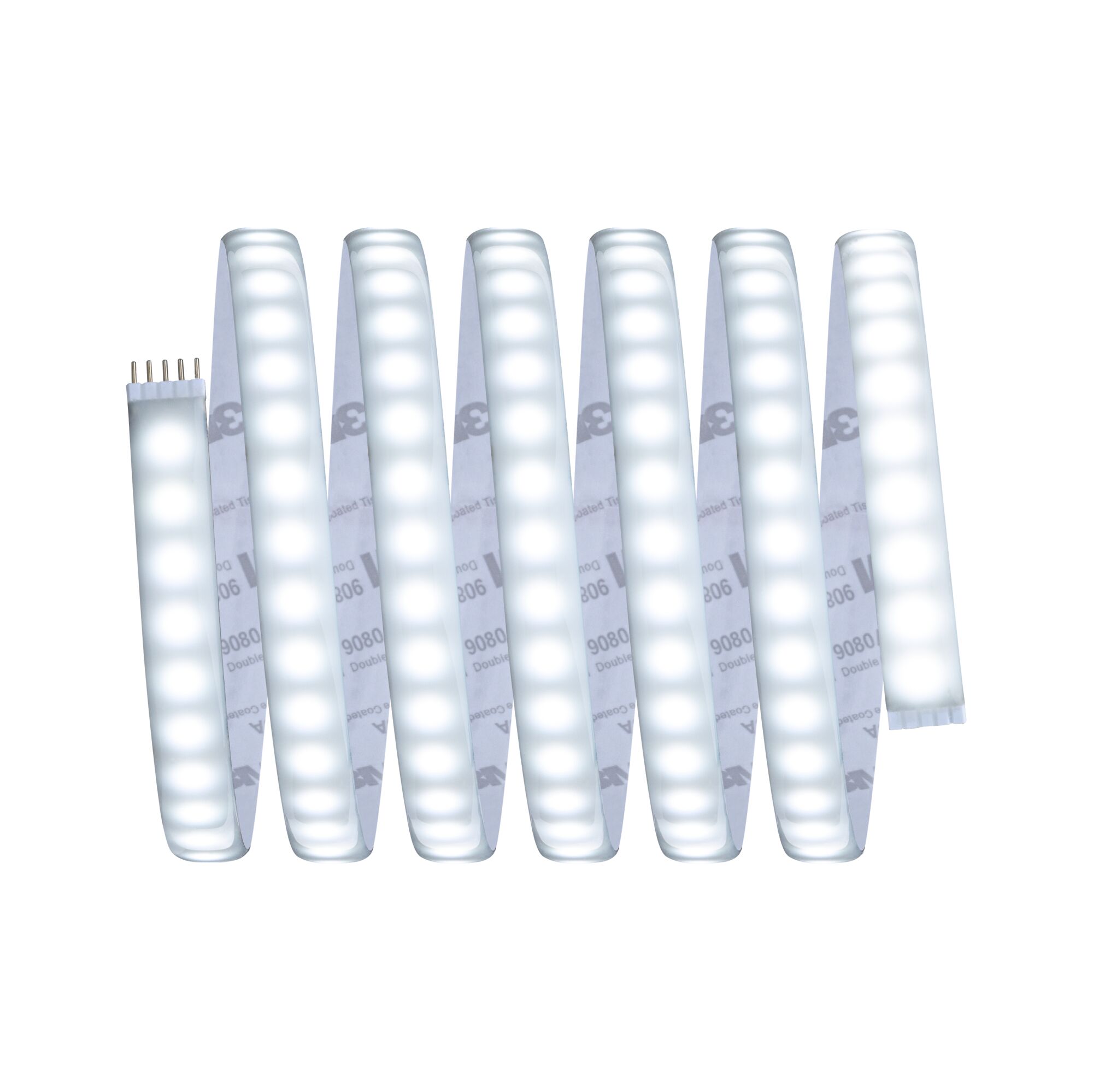 Flexible LED strip light with white LEDs and 6-pin connector for versatile lighting applications