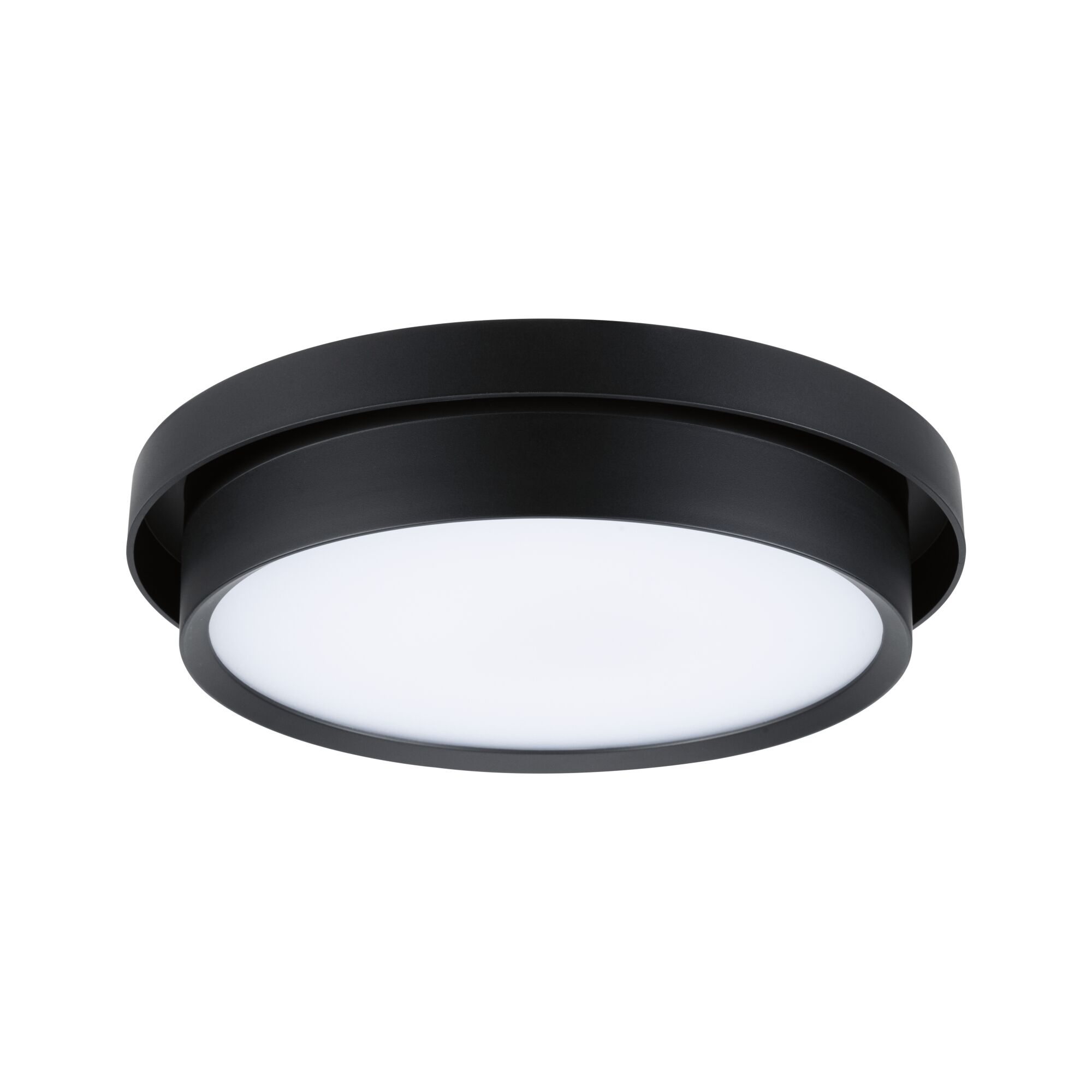 Round ceiling light in black metal with white diffuser for modern indoor lighting