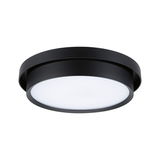 Rund loftlampe i sort metal med hvid diffusor til moderne indendørs belysning