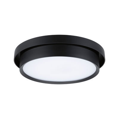 Round ceiling light in black metal with white diffuser for modern indoor lighting