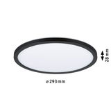 Plafonnier LED rond avec cadre noir et diffuseur blanc, diamètre 293 mm, hauteur 28 mm