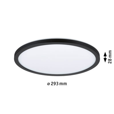 Rund LED-loftlampe med sort ramme og hvid diffusor, 293 mm diameter, 28 mm højde