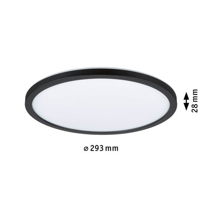 Rund LED-loftlampe med sort ramme og hvid diffusor, 293 mm diameter, 28 mm højde