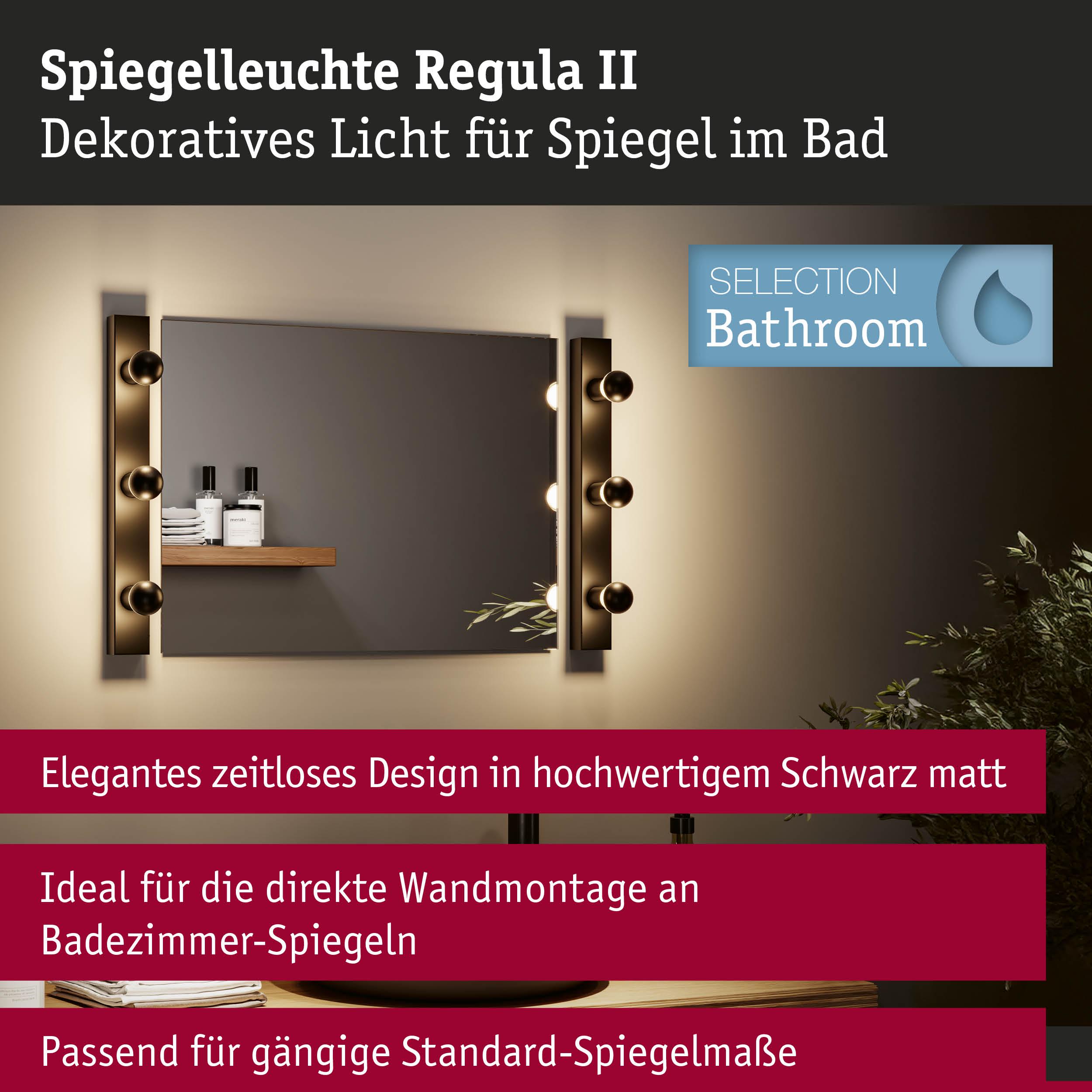Set Spiegelleuchte Regula II inkl. Leuchtmittel 3-flammig IP44 E14 2700K 3x470lm 230V 3x4,5W dimmbar Schwarz/Kopfspiegel Schwarz matt