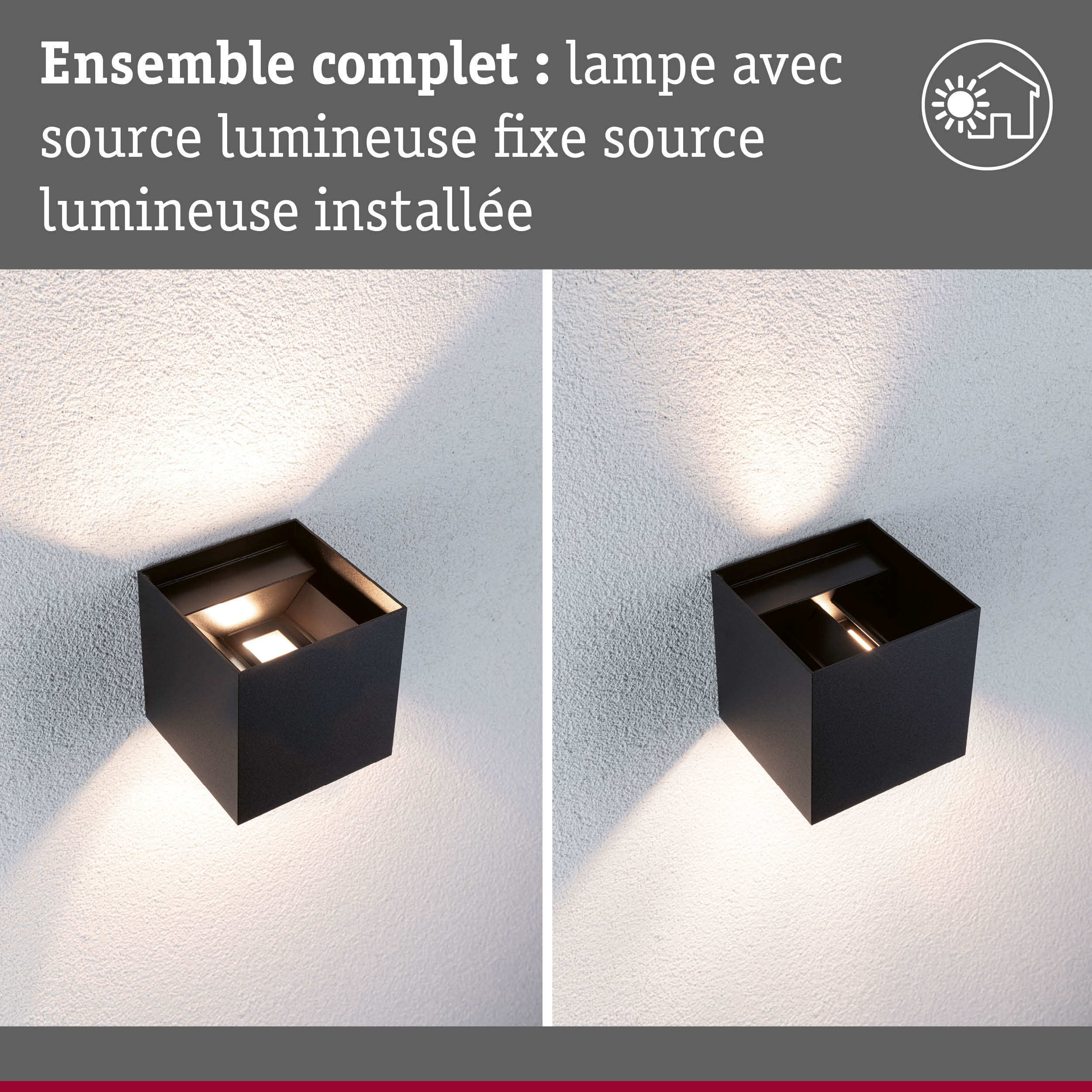Applique murale noire en métal avec source lumineuse fixe pour éclairage extérieur moderne