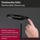 Schwarze Tischleuchte Odila mit Touch-Schalter für stufenlos dimmbares weißes Licht