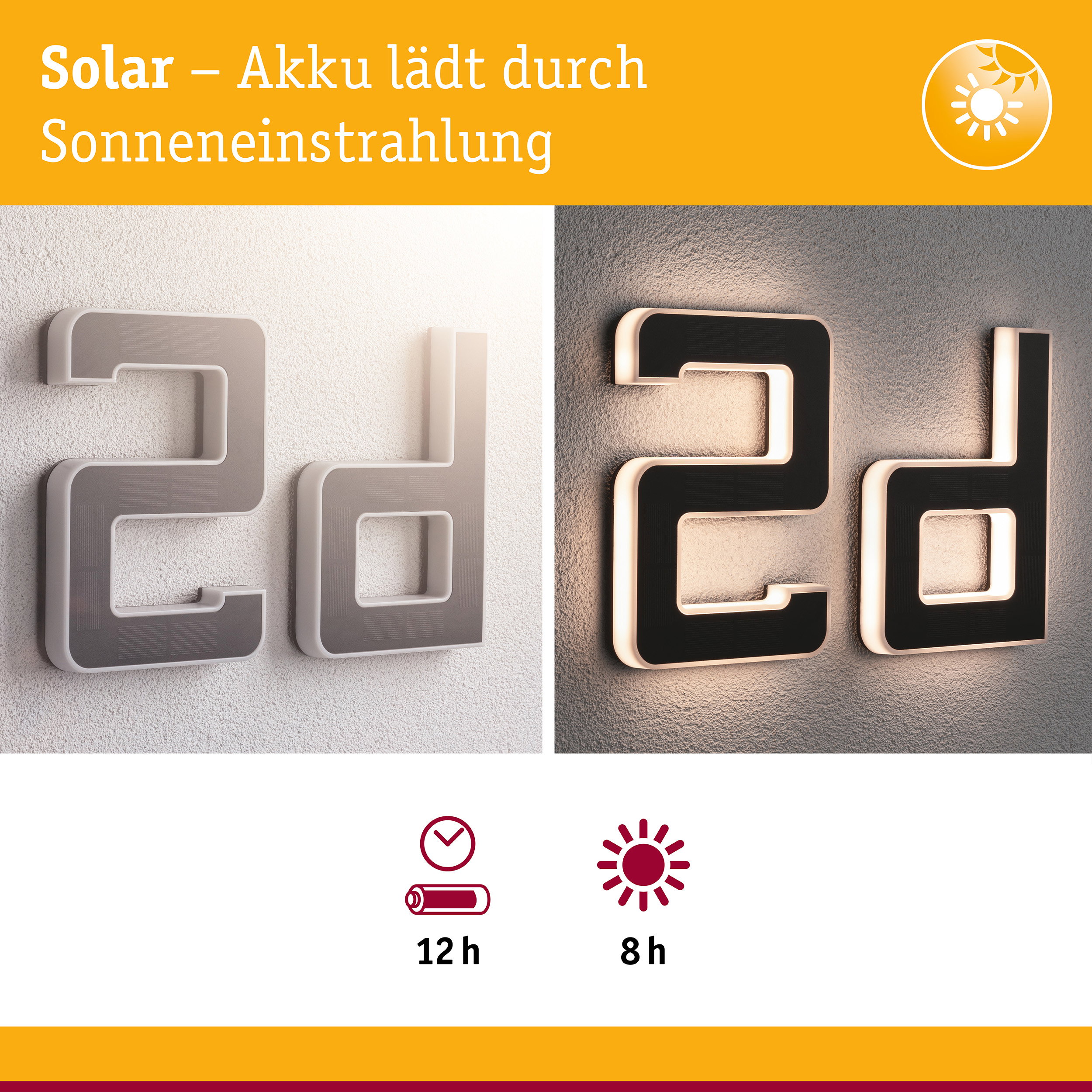 Solar LED Hausnummernleuchte inkl. wechselbarer Akku Buchstabe d IP44 3000K 6lm Schwarz