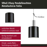 URail 2Easy Pendelleuchte mit mattschwarzem Metallschirm, kürzbar und fertig montiert für flexible Beleuchtung