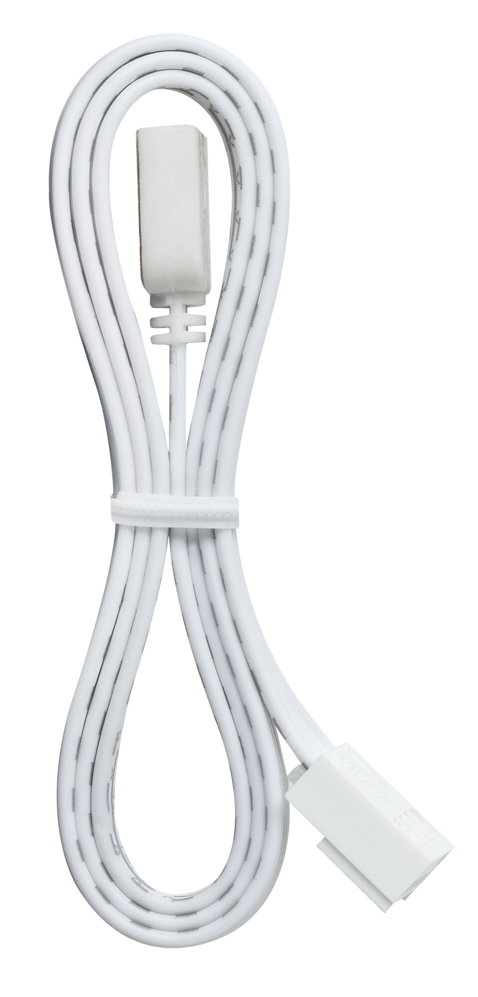 Hvid fladkabel med stik, egnet til LED-belysning og elektroniske forbindelser.