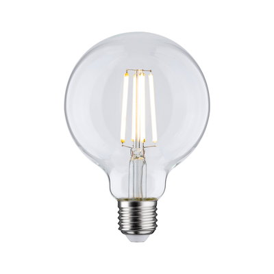Klar LED-pære med synlige filamenter og E27-fatning til energibesparende belysning
