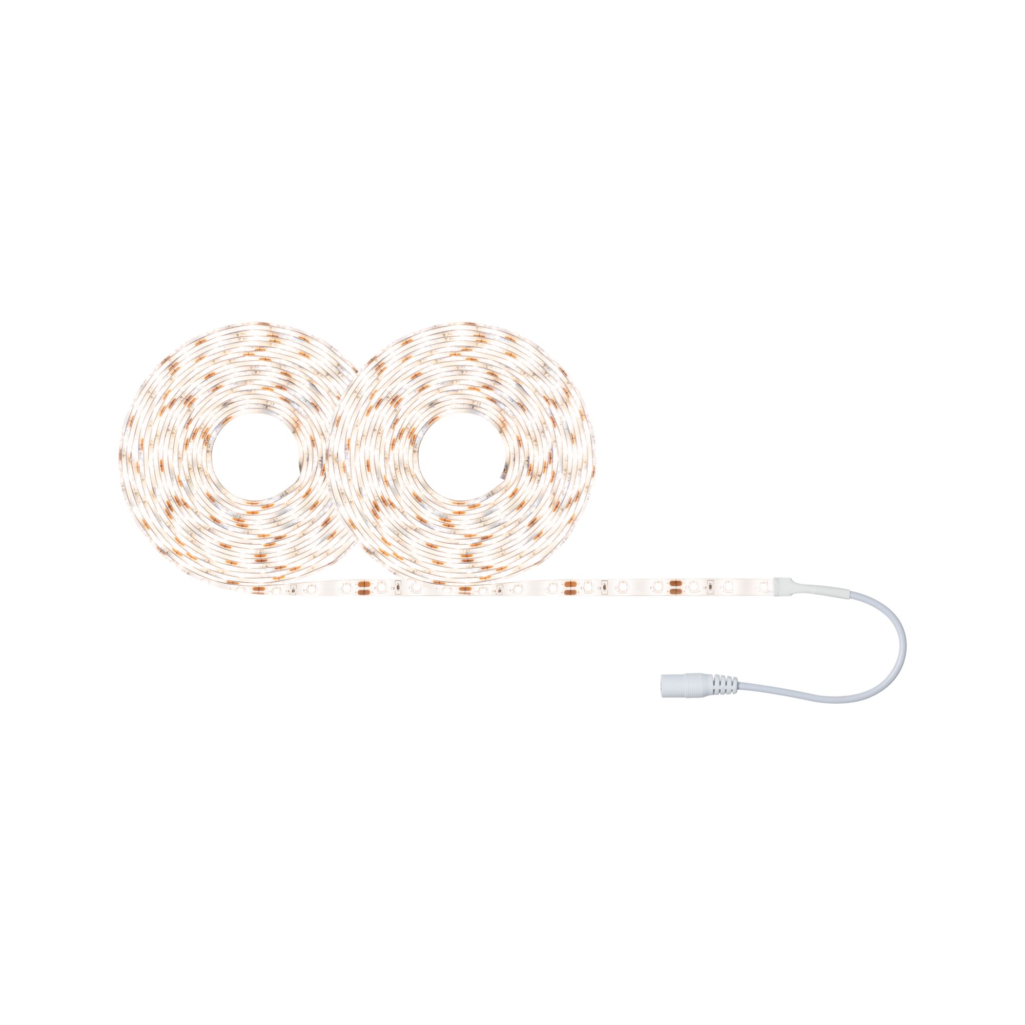 Two white LED light strips with connector cable for flexible indoor lighting solutions.